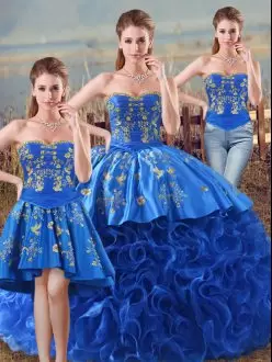 Luxury Floor Length Lace Up Quinceanera Dresses Royal Blue for Sweet 16 and Quinceanera with Embroidery and Ruffles