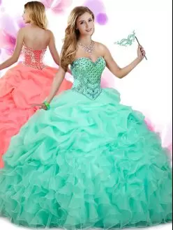 Most Popular Apple Green Quinceanera Gown Military Ball and Sweet 16 and Quinceanera with Beading and Ruffles and Pick Ups Sweetheart Sleeveless Lace Up