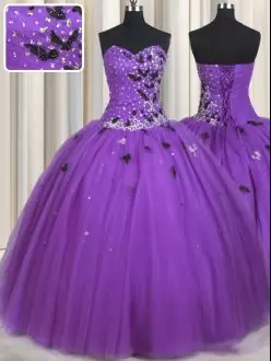 High End Sweetheart Sleeveless Tulle Ball Gown Prom Dress Beading and Appliques Lace Up