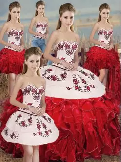 Lovely White And Red Sleeveless Organza Lace Up Quinceanera Dresses for Military Ball and Sweet 16 and Quinceanera
