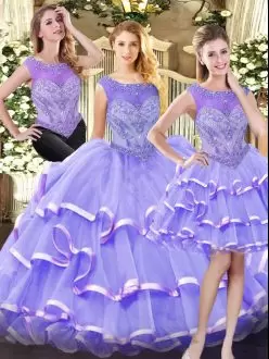 Captivating Floor Length Lavender 15 Quinceanera Dress Scoop Sleeveless Zipper