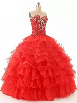 Red Sweetheart Ruffled Layers Sweet 16 Quinceanera Dress Under 200