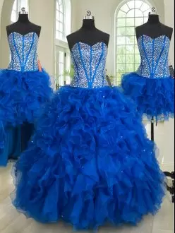 Elegant Beading and Ruffles 15 Quinceanera Dress Royal Blue Lace Up Sleeveless Floor Length