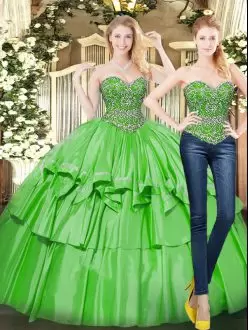 Glamorous Green Sleeveless Beading and Ruffled Layers Floor Length Ball Gown Prom Dress