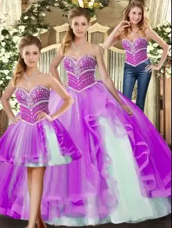 Shining Floor Length Ball Gowns Sleeveless Lilac Sweet 16 Dresses Lace Up