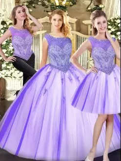 Luxurious Lavender Sweet 16 Dress Military Ball and Sweet 16 and Quinceanera with Beading Scoop Sleeveless Zipper