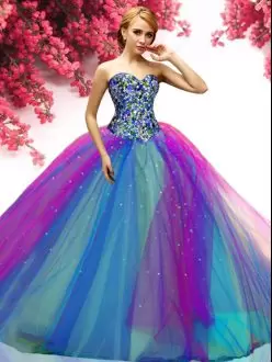 Discount Ball Gowns Quinceanera Gown Multi-color Sweetheart Tulle Sleeveless Floor Length Lace Up