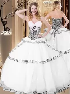 Amazing Floor Length White Sweet 16 Dress Sweetheart Sleeveless Lace Up