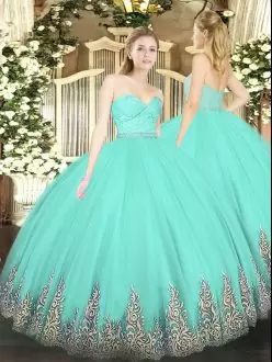 Modern Tulle Sleeveless Floor Length Sweet 16 Quinceanera Dress and Beading and Lace and Appliques