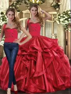 Best Floor Length Ball Gowns Sleeveless Red Ball Gown Prom Dress Lace Up