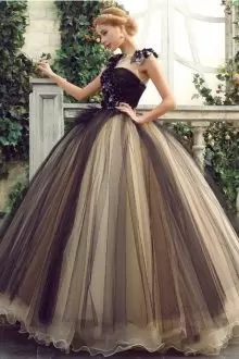 Cheap Champagne and Black Masquerade Quinceanera Dress