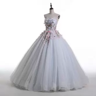 Pale Blue Cute 15 Quinceanera Dress with Light Pink 3D Flowers