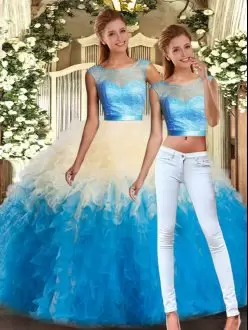 Two Pieces Sweet 16 Quinceanera Dress Multi-color Scoop Organza Sleeveless Floor Length Backless