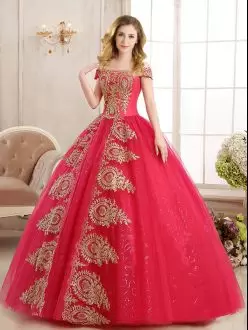 Red Sleeveless Tulle Lace Up 15th Birthday Dress for Military Ball and Sweet 16 and Quinceanera