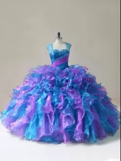 Custom Made Royal Blue and Purple Vestidos de Quinceanera Zipper Back with Ruffled Skirt