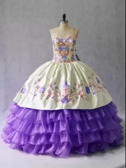 Lavender Sweetheart Neckline Embroidery and Ruffled Layers 15th Birthday Dress Sleeveless Lace Up