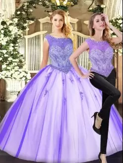 Fashionable Beading 15th Birthday Dress Lavender Zipper Sleeveless Floor Length