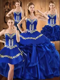 Royal Blue Sleeveless Organza Lace Up Sweet 16 Dress for Military Ball and Sweet 16 and Quinceanera