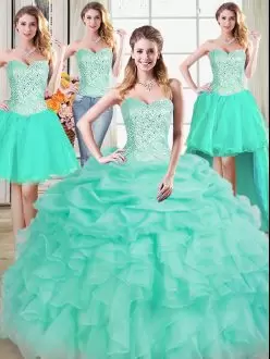 Top Selling Apple Green Ball Gowns Organza Sweetheart Sleeveless Beading and Ruffles and Pick Ups Floor Length Lace Up Sweet 16 Dress