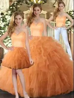 Attractive Orange Lace Up Quinceanera Dress Ruffles Sleeveless Floor Length
