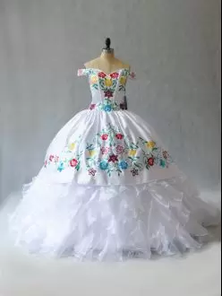 Off the Shoulder White Quinceanera Dress Colorful Floral Embroidery