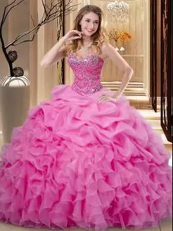 Super Sleeveless Sweetheart Lace Up Floor Length Beading and Ruffles and Pick Ups Quinceanera Dresses Sweetheart