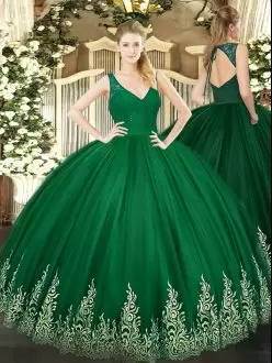 Dazzling Dark Green Sleeveless Beading and Lace and Appliques Floor Length Sweet 16 Dresses