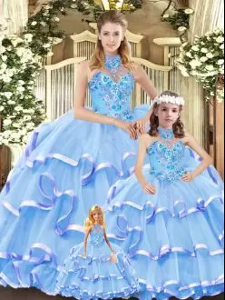 Glamorous Organza Sleeveless Quinceanera Dresses and Embroidery and Ruffled Layers