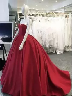 Custom Simple Wine Red Full Satin Quinceanera Dress with Train