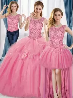 Floor Length Ball Gowns Sleeveless Pink 15 Quinceanera Dress