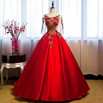 Custom Made Red Long Sleeves Quinceanera Gowns with Colorful Embroidery