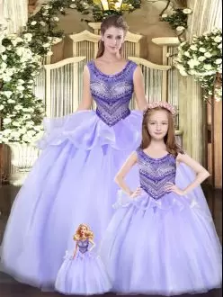 Clearance Lavender Sleeveless Beading and Ruching Floor Length Vestidos de Quinceanera