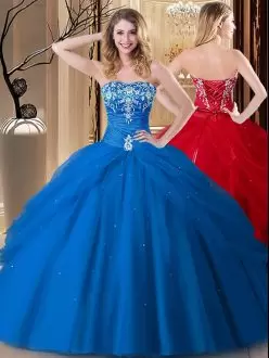 Perfect Simple Royal Blue Embroidery Quinceanera Dress Tulle Poofy Skirt