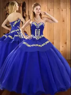 Floor Length Ball Gowns Sleeveless Blue Quinceanera Dresses Lace Up