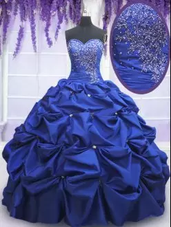 Royal Blue Lace Up Sweetheart Beading and Pick Ups Quinceanera Dresses Taffeta Sleeveless