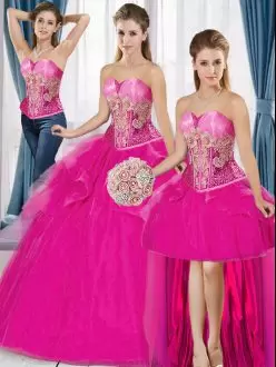 Most Popular Sleeveless Sweetheart Beading and Appliques Lace Up 15th Birthday Dress