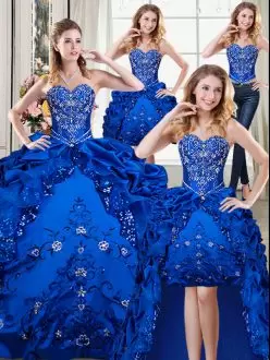 Royal Blue Organza and Taffeta Lace Up 15 Quinceanera Dress Sleeveless Floor Length Beading and Embroidery and Pick Ups