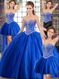 Brush Train Ball Gowns Quinceanera Gowns Blue Sweetheart Tulle Sleeveless Lace Up