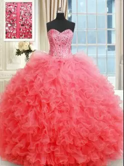 Eye-catching Sweetheart Sleeveless Organza Quinceanera Dresses Beading and Ruffles Lace Up