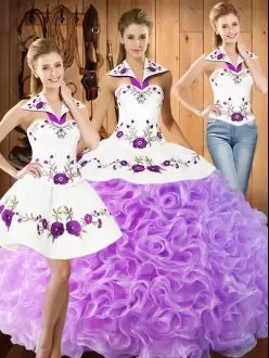 Embroidery Vestidos de Quinceanera Lilac Lace Up Sleeveless Floor Length