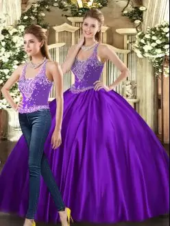 Discount Floor Length Ball Gowns Sleeveless Purple 15 Quinceanera Dress Lace Up