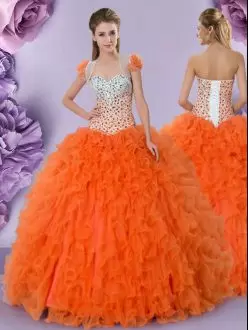 Beading and Ruffles Quinceanera Dresses Orange Red Lace Up Sleeveless Floor Length