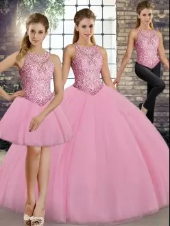 Tulle Sleeveless Floor Length Quinceanera Dresses and Embroidery