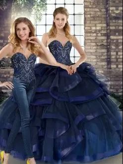 Top Selling Sweetheart Sleeveless Tulle Vestidos de Quinceanera Beading and Ruffles Lace Up