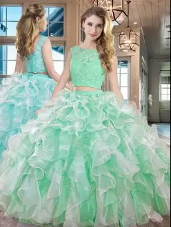 Sleeveless Bateau Lace and Ruffles Lace Up 15 Quinceanera Dress