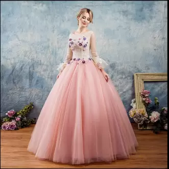 Simple No Train Light Pink Long Sleeves Quinceanera Dress Illusion Bodice with Purple Flowers