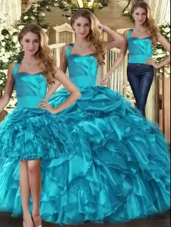 Sophisticated Sleeveless Halter Top Ruffles and Pick Ups Lace Up Vestidos de Quinceanera