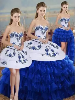 Sleeveless Sweetheart Lace Up Floor Length Embroidery and Ruffled Layers and Bowknot 15 Quinceanera Dress Sweetheart