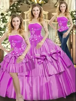 Flare Lilac Lace Up Sweet 16 Quinceanera Dress Beading and Ruffled Layers Sleeveless Floor Length