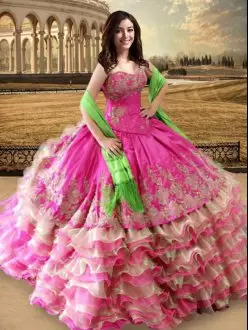 Charming Floor Length Hot Pink Quinceanera Dresses Sweetheart Sleeveless Lace Up